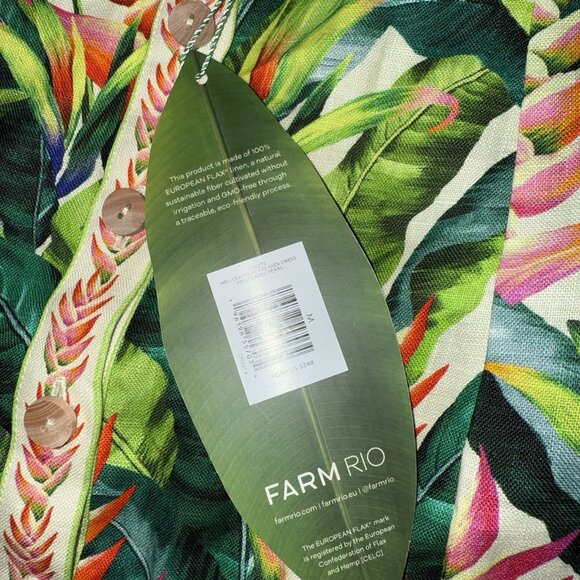 NWT Farm Rio Heli Leaves Button Front  Linen Midi Dress Tropical Button $248 - Picture 3 of 7